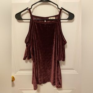 Maroon velvet off the shoulder blouse